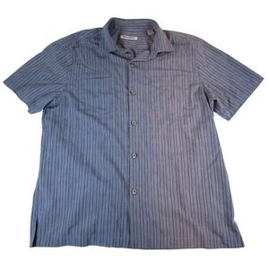 Tommy Bahama Mens Large Linen Blend Button Up Shirt Short Sleeve Blue Casual